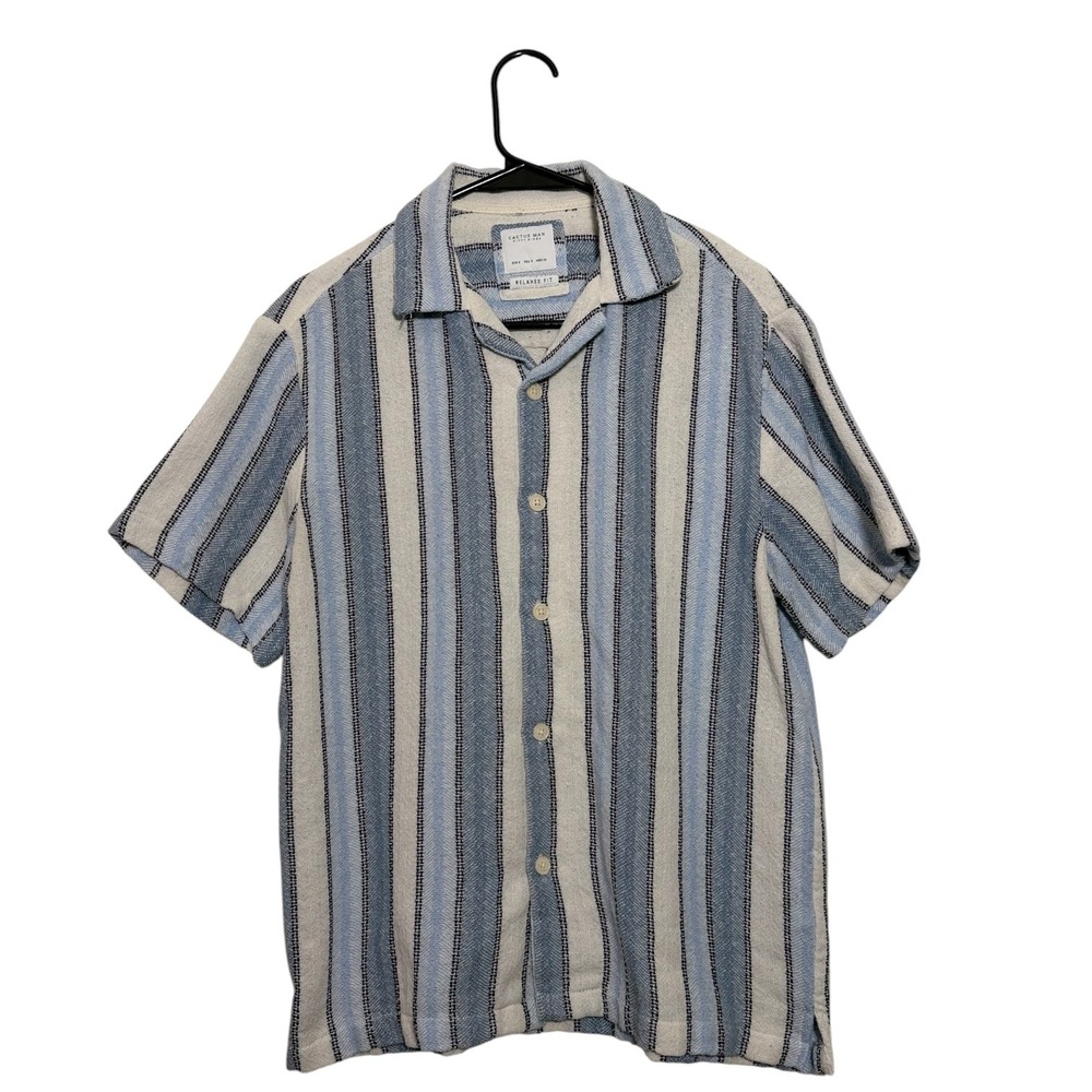 Cactus Man Ricky Singh Boho Coastal Striped Woven Shirt Blue White Mens Small